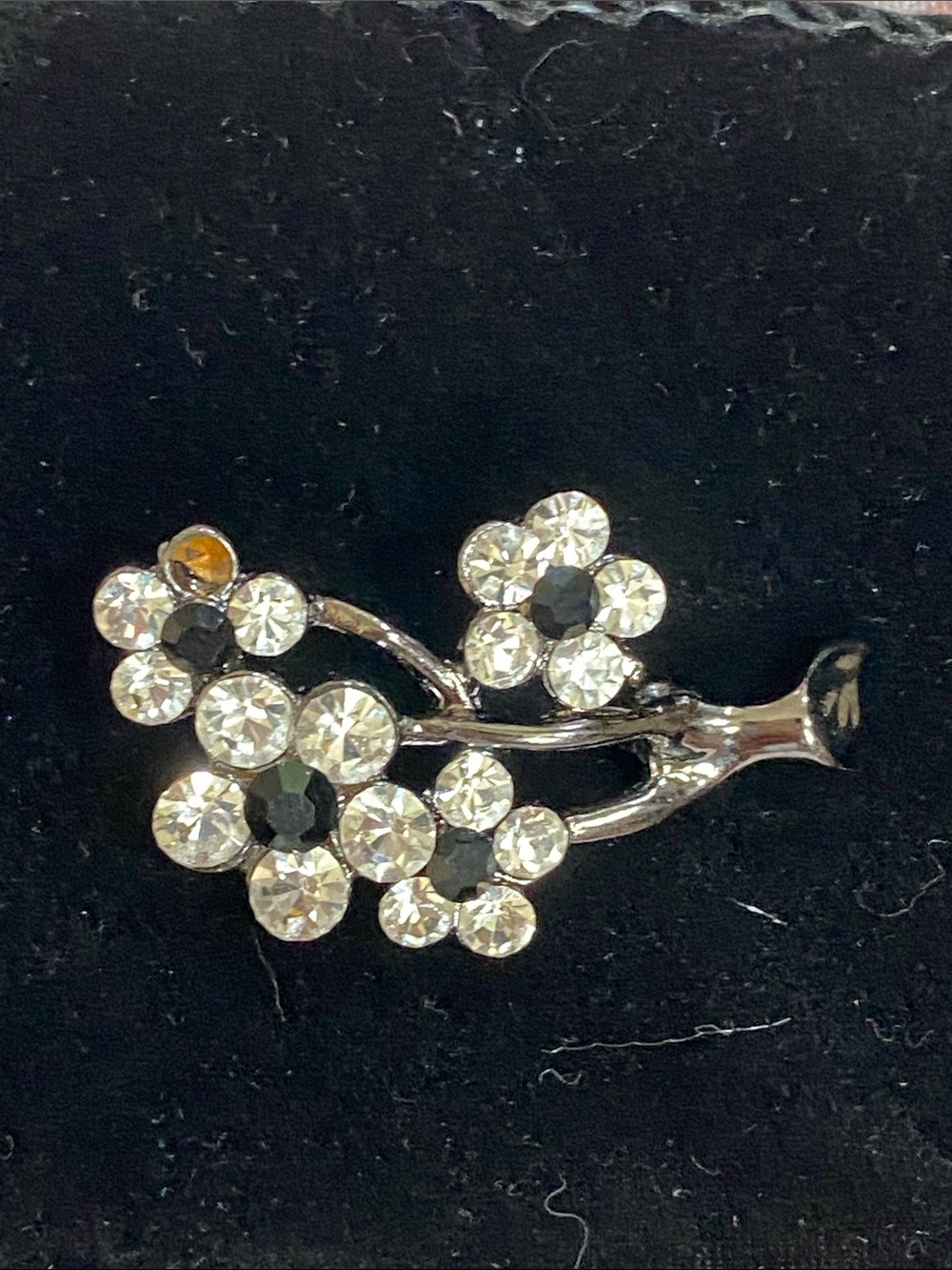 Crystal Flower Branch Brooch - as is missing one stone